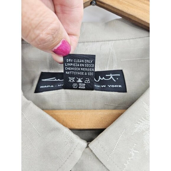 New Guy Buffet Silk Hawaiian Shirt Mens XXL Solid Tropical Beige Button Front - Picture 4 of 6